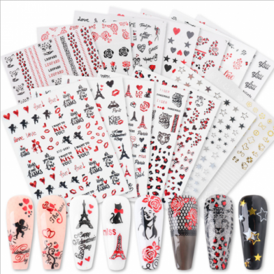 Cross-border Hot Style Nail Stickers Ins Retro Western Valentine's Day Series Nail Sweet Stickers Decals Nail Stickers